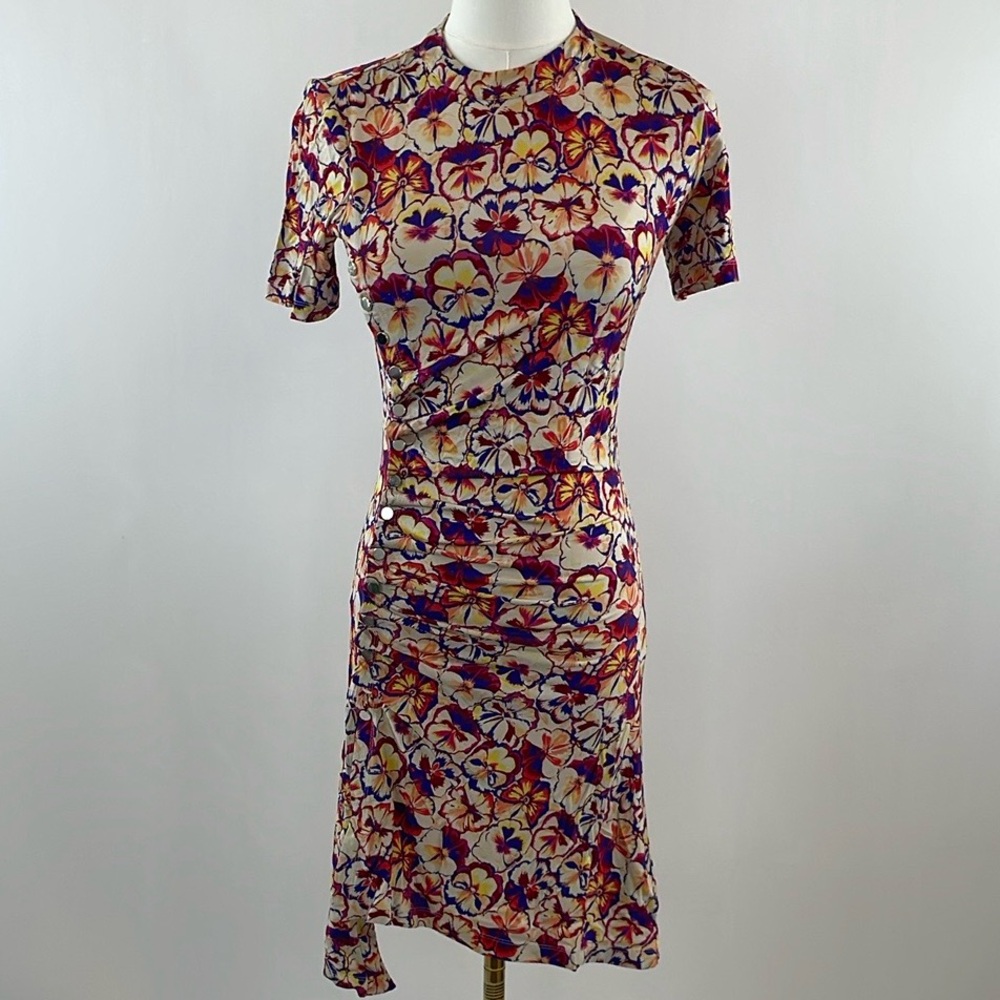 Rabanne Floral Ruched Mini Short-Sleeve Dress, EU 36 - Picture 5 of 13